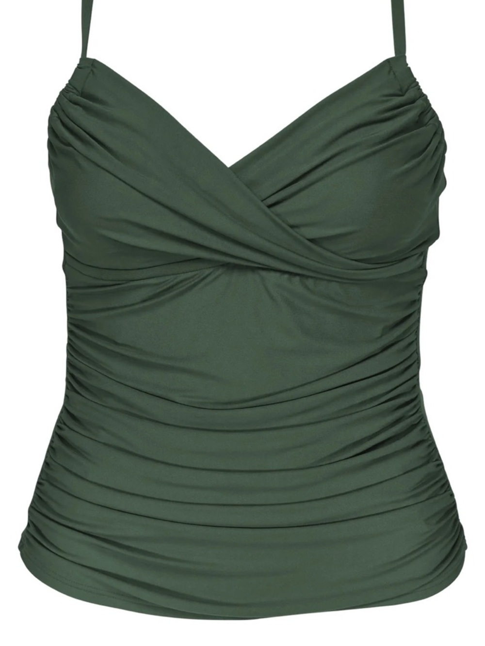 Ruched Olive Green Women's Swim Tankini Top
